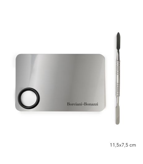 Rectangular stainless steel palette with spatula included – small version
