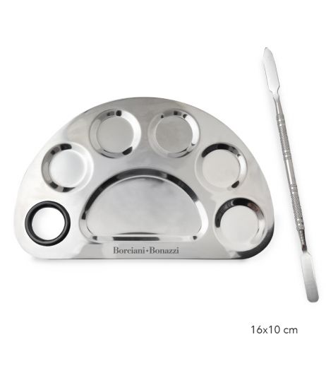 Half-moon shaped stainless steel palette with spatula included – large version
