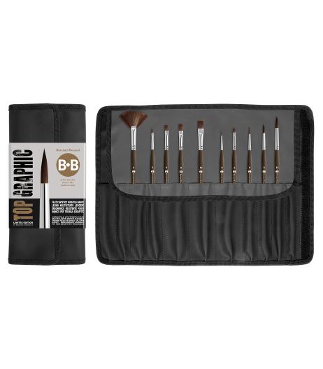 PORTAPENNELLI NERO completo di 10 PENNELLI TOP GRAPHIC - Limited edition Serie BeB